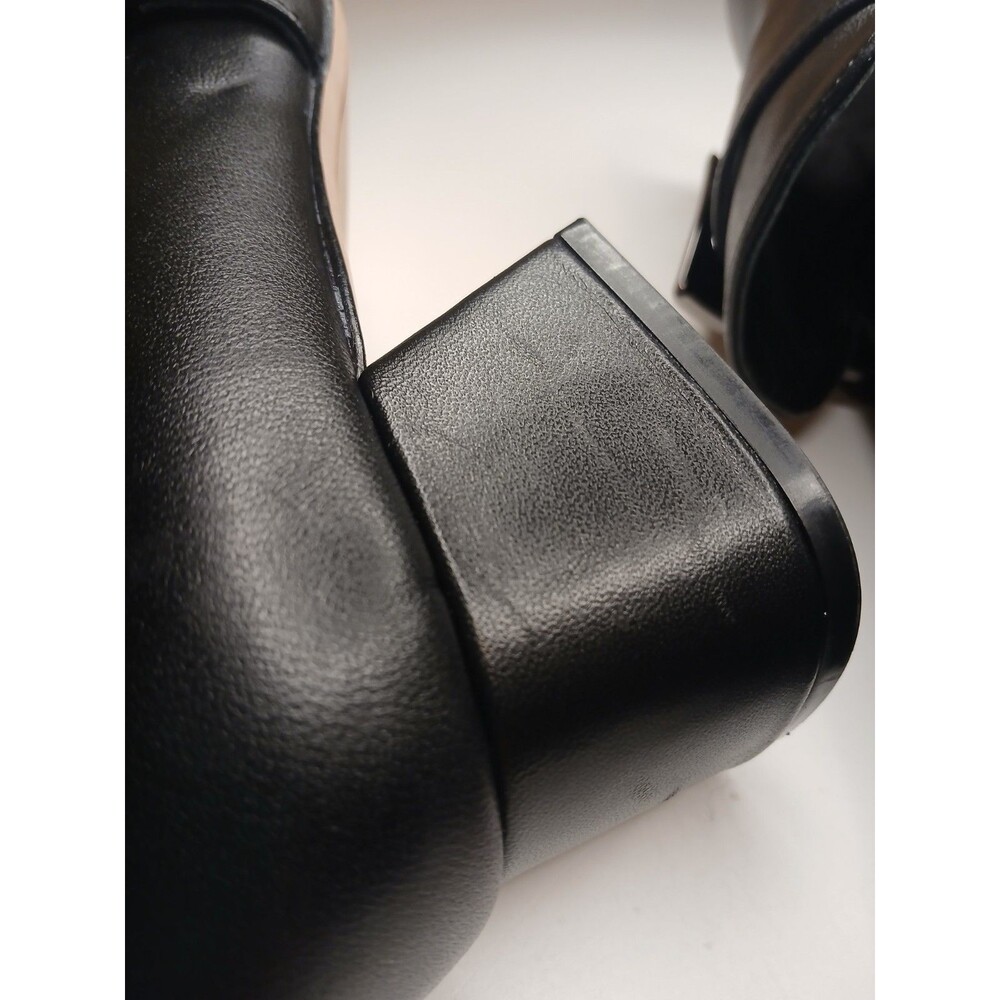 Deltan Sz 7 Veronica Black Leather Metal Buckle Flared Block Heel Pumps - Picture 15 of 16